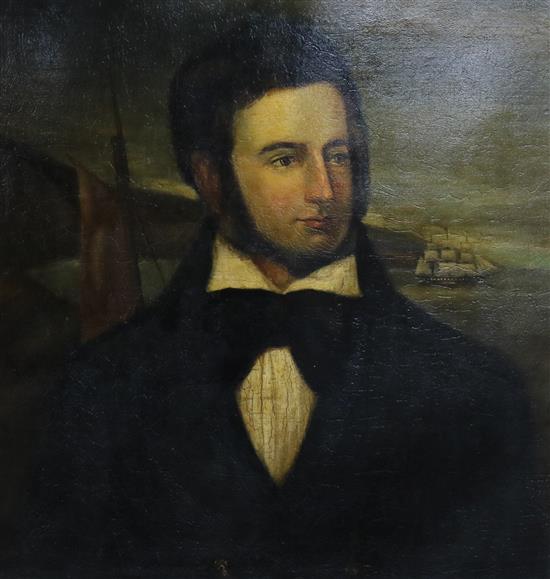 19th century English School, oil on canvas, Portrait of a seafarer, 73 x 61cm